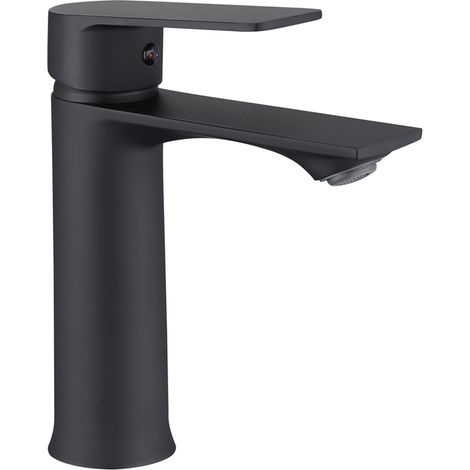 Ubeegol – Robinet mitigeur lavabo noir en acier inox – Hauteur 187mm – Bec incliné – Installation monotrou – Débit 8.4 L/min (1/5)