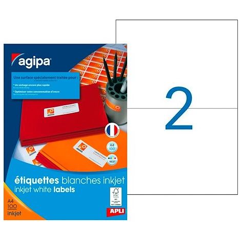 Etiquette adresse jet d'encre 210 x 148,5 mm Agipa 102499 blanche - Boîte de 200 (1/2)