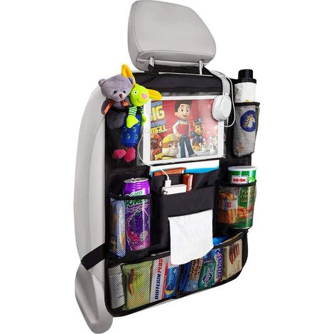 Organisateur de siège arrière de voiture - Protection anti-coups de pied avec support pour tablette 10" - Organisateur de siège arrière pour enfants - Accessoires de voyage en voiture - Tapis anti-cou (1/2)