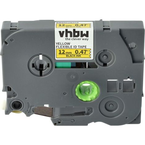 vhbw Label Tape compatible with Brother PT 9600, 9700PC, 9800PCN, D200BT, D200 Label Printer 8m x 12 mm, Black on Yellow, Flexible (1/4)