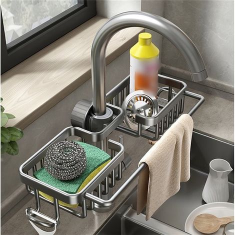 pieza,práctico estante de cocina de aluminio,incluido el detergente para platos,adecuado para grifos,ideal para el baño (1/5)
