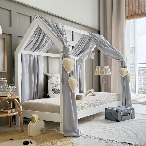 Ciel de lit en mousseline double pour 90x190 Gris (1/4)