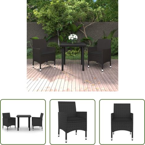 vidaXL Salle à manger extérieure - Ensemble à manger de jardin coussins 3 pcs Résine tressée Verre (1/5)