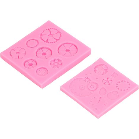 Moule à gâteau en silicone 2 pièces, forme d'engrenage style punk, résistant à la chaleur, pour horloge, fondant, DIY dessert chocolat (1/5)