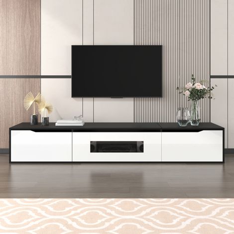 Mueble TV 180x35x30 cm negro y blanco, MDF con LED y almacenaje (1/5)