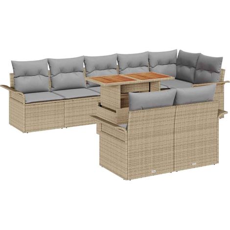 Garden Sofa Set 9 pcs Beige and Light Grey Poly Rattan vidaXL (1/5)