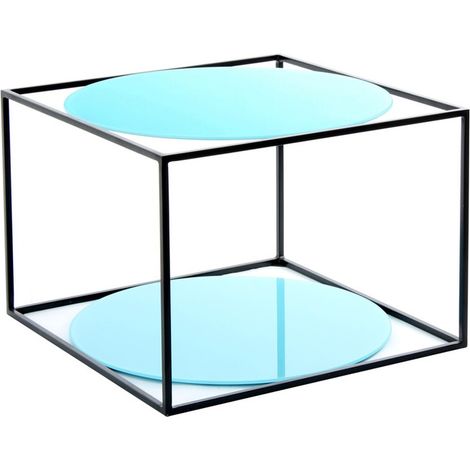 Tavolino da salotto Cody a cubo in metallo e vetro azzurro (1/3)