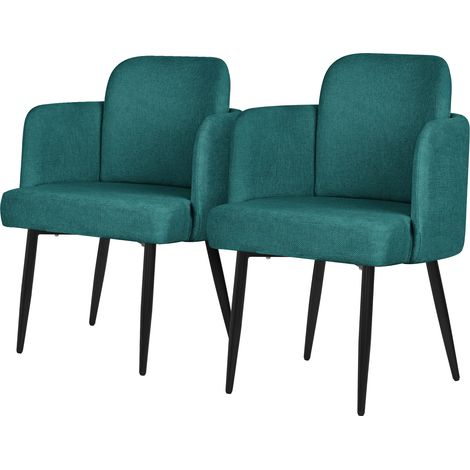 ML-Design Esszimmerstühle 2er Set Petrol mit Stoffbezug, Küchenstuhl mit Armlehne & Rattan-Optik Rückenlehne, Wohnzimmerstuhl mit Stahlgestell, Ergonomische Sessel, Polsterstuhl für Esszimmer & Küche