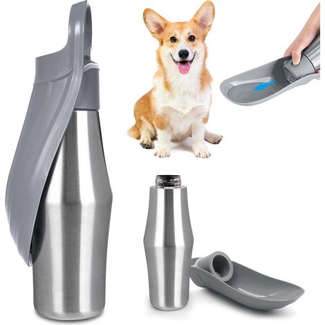 1 PCS 750 ml, Gourde pour chien, pliable à 180°, portable, en acier inoxydable, gris, pour chien, extérieur