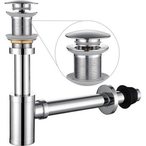 Ensemble complet de siphon en P pour lavabo de salle de bain, kit de vidange d'évier réglable de 1-1/4 po, tube en laiton massif avec siphon à tirette, version sans trop-plein, chrome argenté (1/5)