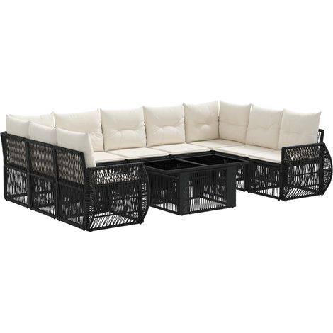 Conjunto de sofás de jardín 10 uds. Negro y Blanco Crema vidaXL (1/5)