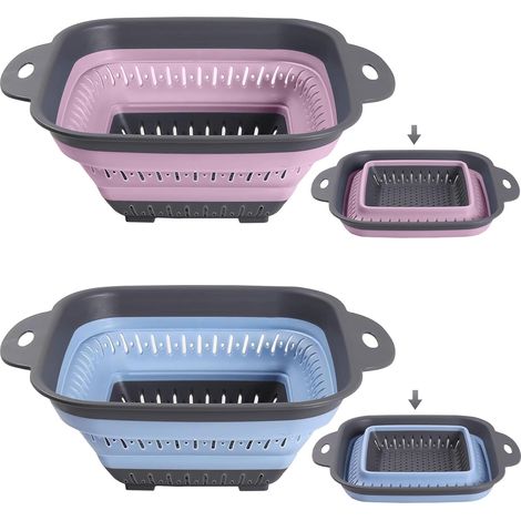 passoire pliable cuisine retractable camping + 2pcs Silicone Bleu Rose (1/5)