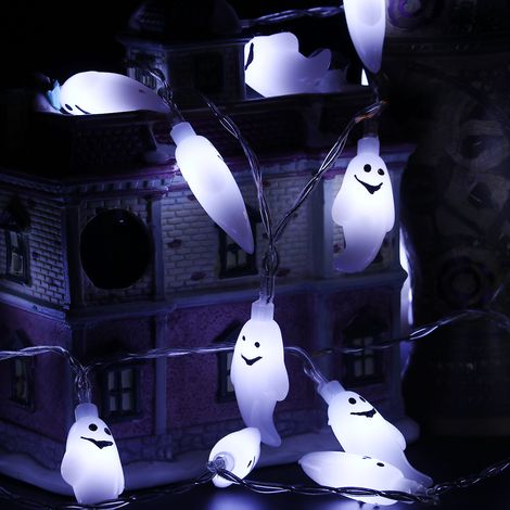 Guirlande lumineuse solaire extérieure de 6 m avec 30 LED fantômes, jaune, pour Halloween et Noël. Décoration idéale pour les fêtes.