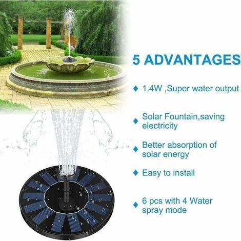 Solarbrunnen, Solarteichpumpe 1,4 W, 4 Effekte, maximale Höhe 70 cm, Solarpumpe, geeignet für Gartenteiche (1/3)