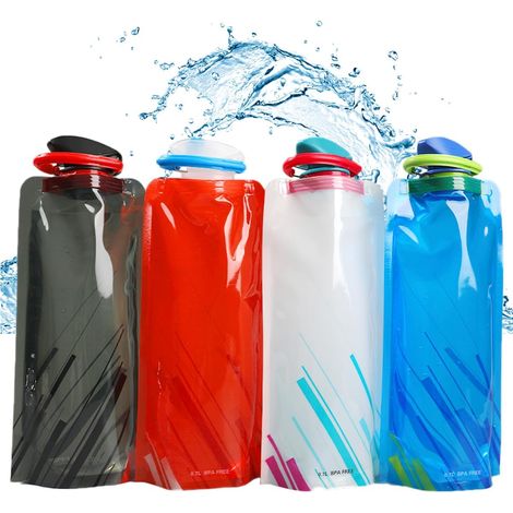 Lot de 4 gourdes pliables de 700 ml, sans BPA, souples et pliables avec fermeture sécurisée – Réutilisables et portables pour la salle de sport, la course à pied, le camping, le vélo, les sports de pl (1/5)