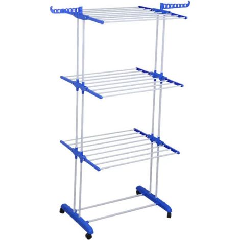 Étendoir à linge sur pied, en acier inoxydable multicouche, avec roulettes  étendoir portable pour usage domestique. (1/5)