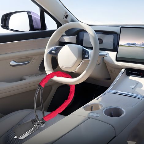 Auto-Lenkradschloss, Hochsicherheitsschloss aus Kohlenstoffstahl, Universelle Passform mit 3 Schlüsseln (Rot) (1/5)