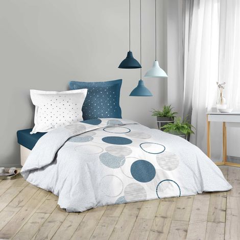 Douceur D'Intérieur – Parure de lit 240 x 220 cm – Housse de couette 100% coton – Taies assorties – Finition boutons pressions