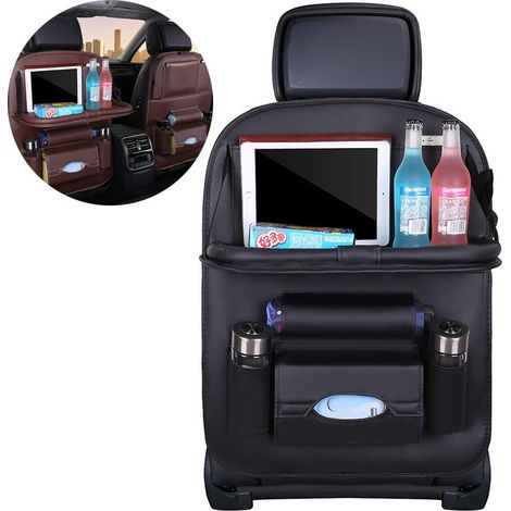 Organizador de asiento de coche con estante, mini mesa para coche, color negro (1/5)