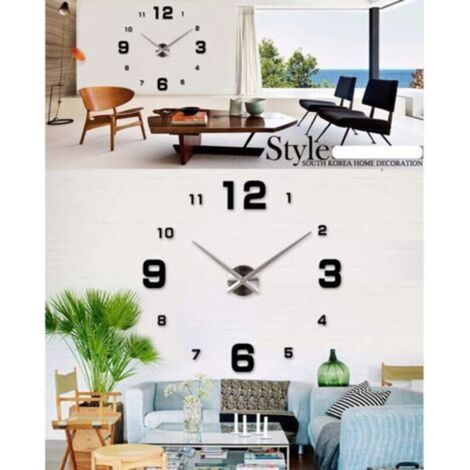 Grande Horloge Murale DIY Silencieuse Moderne Sticker 3D Home Office Decor Cadeau (Noir) (1/4)