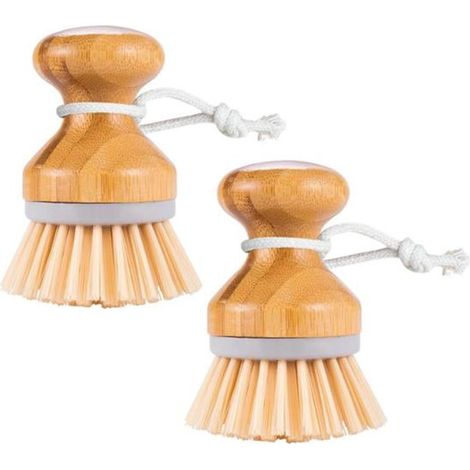 2 pièces Brosse à vaisselle en bois, poignée ergonomique et fibres naturelles, brosse multifonction pour légumes et surfaces de cuisine
