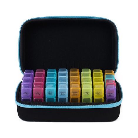 Organiseur de rangement portable mensuel, 2 fois par jour, 32 boîtes de rangement portables extra larges AM/PM avec étui de voyage (1/5)