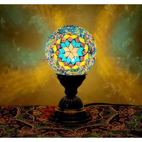 Rétro lampe de vase en mosaïque turque lampe de table marocaine turque vase en verre fait à la main coloré avec base en bois pour fleurs USB charge décor lumière pour chambre Ambient