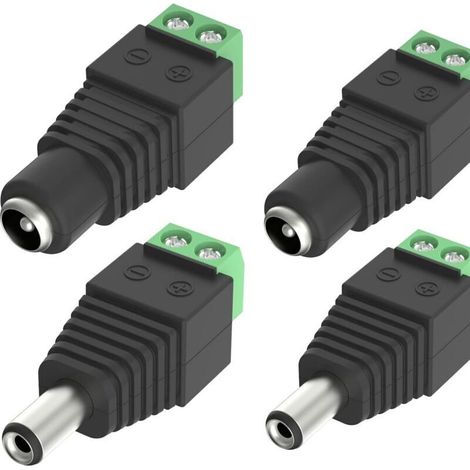 Lot de 4 adaptateurs d'alimentation mâles et femelles 5,5 mm x 2,1 mm mâle et femelle pour caméra de vidéosurveillance, barre LED lumineuse, adaptateur Plug Jack (2 prises CC femelles, 2 fiches DC)