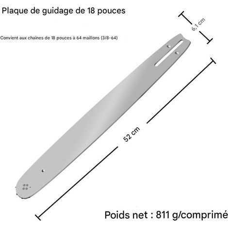 Plaque de guidage pour tronçonneuse 18" / 3/8" (45,7 cm) avec 64 maillons, idéale pour les applications professionnelles et les travaux forestiers. (1/5)