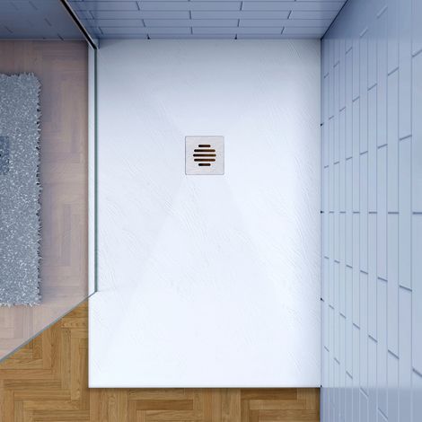 Piatto Doccia Bianco 80x140cm in Pietra Artificiale e Mesina Mista Effetto Ardesia Ruvido Piletta e Tubo inclusi Spessore di 3 cm