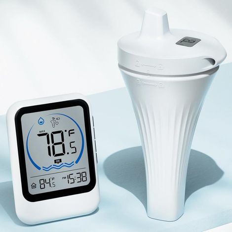 Digitales Poolthermometer mit LCD-Bildschirm, kabelloses Poolthermometer, wasserdichter Temperaturmonitor (IPX8) für Whirlpools, Eisbäder, Aquarien, Fischbecken und Teiche (1/5)