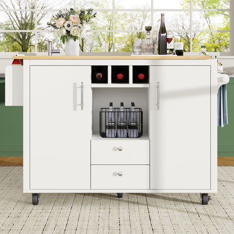 Desserte de cuisine multifonction avec plan de travail pliant et rangements intégrés - Porte-serviettes épices bouteilles et étagères réglables - Design moderne 120x73x92cm couleur blanc et noir (1/5)