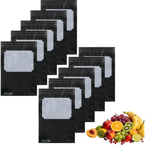 Lot de 10 Sachets de Conservation Transparents, Réutilisables, avec Contrôle Intégré de l'Humidité (58-62% HR), pour la Conservation de Bonbons, Biscuits, Noix, Légumes, Fruits (30 x 20 cm) (1/5)