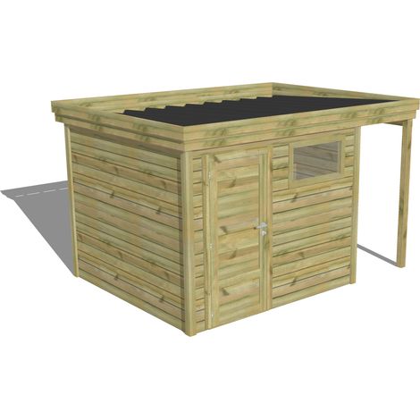 ABRI DE JARDIN bois Pin autoclave 27mm - 3,64x2,64m / 9,6m2 - Bac acier - Abri Français