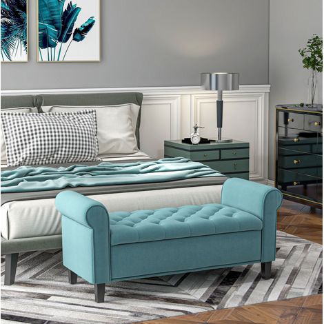 Panca imbottita contenitore in velluto verde 126 x 48,5 x 57 cm OKWISH (1/5)