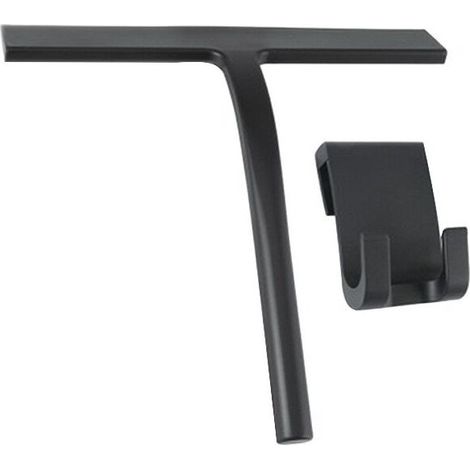 Grattoir de salle de bain, 28x22x3cm, avec support mural, silicone, noir (1/5)