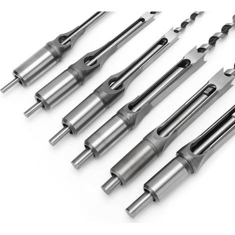 Lot de 6 Forets à Trou Carré, Bédanes Creux en Acier Outils de Menuiserie Set pour Scie Cloche Carrée Forets à Bois Trou Carré Foret Trou de Perçage Mortaiser Burin (1/4)