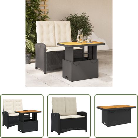 Banc de jardin - Ensemble à manger de jardin coussins 2pcs noir résine tressée (1/5)