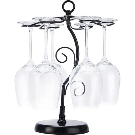 Support de Verre à Vin - Porte-Verres à Pied Suspendu sous Armoire en Métal avec Vis, Support de Rangement pour Verre en Fer Inoxydable avec 3 Rangées pour Cuisine, Bar, Restaurant Noir (1/5)