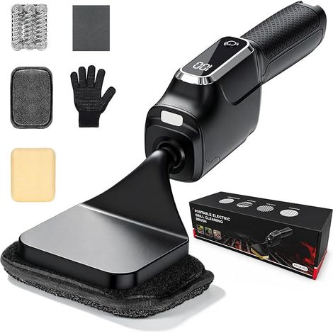 Electric Barbecue Brush, with 4 Interchangeable Heads, Battery Life 180 Min, Hairless Design, Electric Cleaning Brush for Barbecue Grills (1/5)