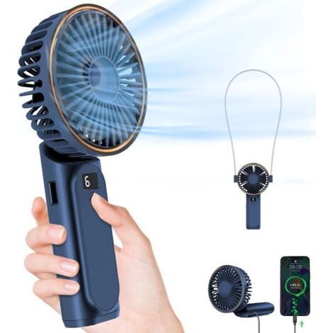 LAN Ventilateur portable pliable, 3600 mAh, réglable à 180 °, 6 vitesses de rotation, rechargeable par USB, avec affichage de la consommation électrique en temps réel (1/4)