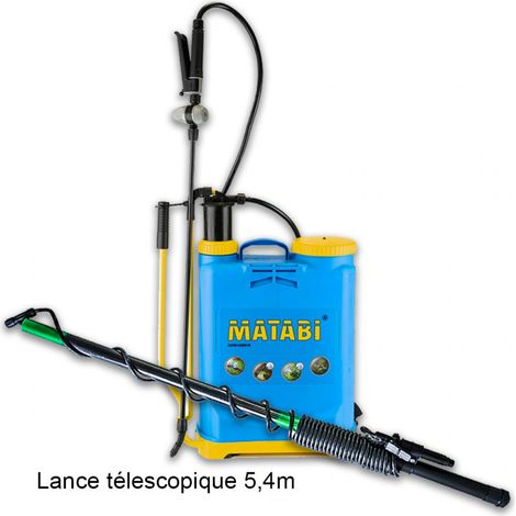 Matabi – Pack pulvérisateur à pression préalable 12L – Lance télescopique 5,4m en fibre de verre – Régulateur de pression – Pour jardins de plus de 1000m²