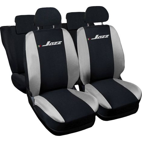 Lupex shop - Coprisedili Auto Compatibili per Jazz, Made In Italy, anteriori e posteriori con copri poggiatesta incluso, tessuto poliestere, Nero - Grigio Chiaro (1/4)