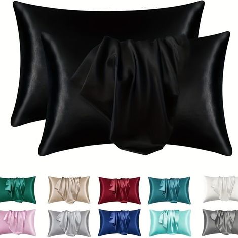 Taie D Oreiller - Satin 100% Polyester - Respirant Hypoallergénique - Pour Sommeil Confortable - Lot De 2 (1/5)
