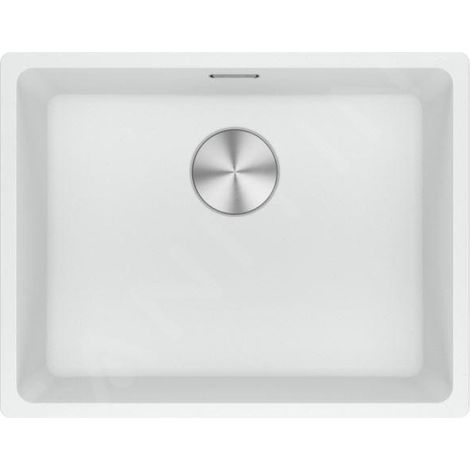 Franke – Évier en fragranit 1 bac 55x43 cm – Montage sous plan – Couleur blanc-led – Trop-plein carré – Bonde incluse (1/2)