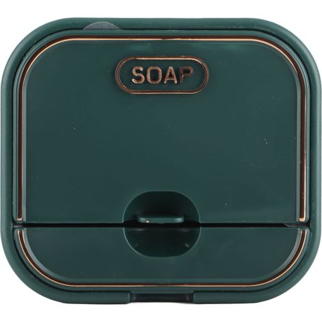 Home Soap Box Non Perforated Wall Mounted Draining Flip Cover Bathroom Dark Green (1/5)