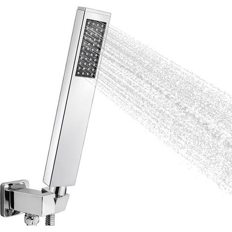 Soffione doccia portatile, interamente in metallo, soffione doccia ad alta pressione, quadrato, cromato, soffione doccia portatile in acciaio inox con ugello spray in silicone autopulente, soffione do (1/5)