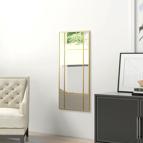 Rechteckiger Wandspiegel 110 x 50 cm mit goldfarbenem Metallrahmen, 9 Felder, HAVRYA (1/5)