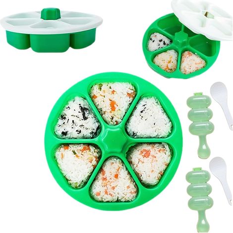 Dreieckige Onigiri-Form, 6-in-1-Sushi-Form mit Reislöffel und Reisbällchen-Streuer, wiederverwendbar und antihaftbeschichtet, für selbstgemachte Reisbällchen zu Hause, in Restaurants und beim Camping (1/5)