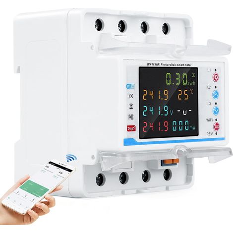 Wifi compteur electrique consommation triphasé 100A 380V AC Smart meter compteur électrique wifi bidirectionnel avec contrôle du temps/protection contre les surtensions/surintensités.